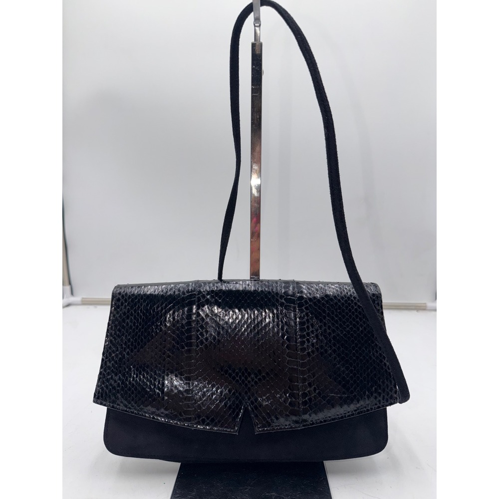 Saks Fifth Avenue Vintage Black Suede Exotic Snakeskin Shoulder Bag